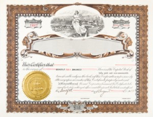 Old stock certificate with agricultural theme Old stock certificate with agricultural theme